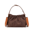 Borsa a tracolla plissettata vintage in nylon marrone con manici in pelle a contrasto - caffè