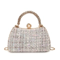 Pochette da sera in tweed arcobaleno con manico in strass e chiusura a perla - Bianco
