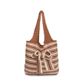 Borsa tote in maglia a righe marroni e bianche con grande fiocco frontale - Marrone