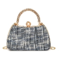 Borsa da sera in tweed blu e bianco con manico in strass e catena dorata - Blu