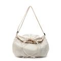Minimalist large capacity cream white canvas drawstring shoulder bag with crossbody strap - Off White