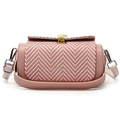 Pink woven leather crossbody bag with V-shaped texture and golden shell clasp - Pink