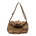 Brown nylon drawstring crossbody bag with large capacity and fashion side label - Black