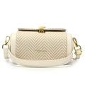 Chic cream white crossbody bag featuring herringbone weave texture and gold buckle - White