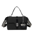Stylish dark grey crossbody bag with patterned wide strap and metallic turn-lock - Black