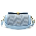 Light blue crossbody bag with blue and white wavy knit texture and gold hardware - Blue