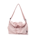Pink large capacity drawstring nylon crossbody bag with adjustable strap and fashion label - Pink