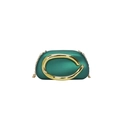 Dark green hard shell evening clutch bag with gold C-shaped metal handle and chain strap - Green