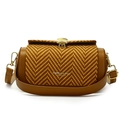 Brown leather and herringbone woven crossbody box bag with golden shell-shaped lock - Brown