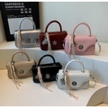 Minimalist glossy leather crossbody handbags in six colors with silver turn-lock closure - Black without Pendant