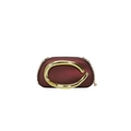 Retro burgundy evening clutch bag with round gold handle and metallic chain strap - Red Brown