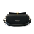 Borsa a tracolla nera alla moda con trama intrecciata e chiusura a conchiglia oro - Nero