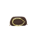 Deep brown small evening bag with large curved gold metal ornament and chain strap - Brown