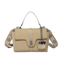 Sac bandoulière tissé beige avec large sangle à motifs et fermoir rotatif argent - Kaki