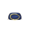 Navy blue evening bag with gold circular metal ring and delicate chain strap - Blue