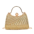 Borsa da sera color oro champagne con strass, manico in metallo e chiusura a perla - Oro