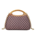 Borsa in paglia intrecciata geometrica con manico in legno e catena dorata sottile - Viola