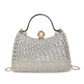 Borsa da sera argento con strass, frange e manico di perle per cerimonie - Argento