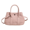 Pink pleated bucket bag with dual handles and silver round buckle detail for women - Pink