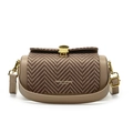 Borsa a tracolla in pelle color kaki e marrone con fibbia dorata a conchiglia - Cachi