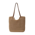 Modische Strohtasche mit braunen Ledergriffen für den sommerlichen Gebrauch - Khaki
