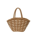 Grande borsa tote in paglia intrecciata marrone e crema con manici rinforzati - Cachi