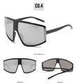 Detailed views of black cycling sunglasses showing front, back, and 45-degree angle angles - Ready Stock / Black Frame Silver Mirror