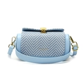 Light blue faux leather crossbody bag with chevron weave and gold shell-shaped clasp - Blue