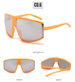Detail view of large frame orange sports sunglasses showing front, back, and 45-degree angles - Ready Stock / Orange Frame Silver Mirror