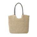 Handgewebte Stroh-Tasche mit schwarz-weiß gestreiften Griffen in hellem Beige-Finish - Gebrochenes Weiß