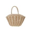 Borsa tote in paglia intrecciata con motivo a onde e manici semicircolari - Bianco Sporco