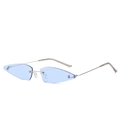 Fashionable rimless narrow sunglasses with light blue jelly lenses and silver metal frame - Silver Frame Blue Lens