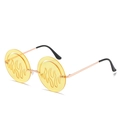 Retro round flame-shaped sunglasses with yellow lenses and rose gold metal frame - Gold Frame Yellow Lenses