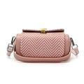 Pink crossbody bag with herringbone weave, logo print and golden shell buckle - Pink