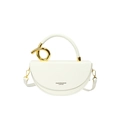 Sac à main demi-lune en cuir blanc avec poignée dorée torsadée et bandoulière réglable - Blanc
