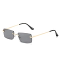 Lunettes de soleil rectangulaires sans monture rétro avec cadre en métal doré et verres gris - Monture Or Noir Gris