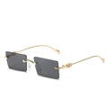 Vintage frameless rectangle sunglasses with dark gray lenses and gold hollow metal temples - Ready Stock / Standard Gold Frame with Black-Grey Lenses