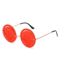 Y2K round fire sunglasses with translucent red flame lenses and gold metal frames - Gold Frame Wine Red Lens