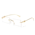 Vintage frameless rectangular sunglasses with gold metal C-décor temples and clear lenses - Ready Stock / Standard Gold Frame Plain Eyeglasses