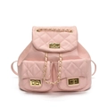 Mini zaino rosa trapuntato da donna con chiusure dorate e dettagli in catena - Rosa