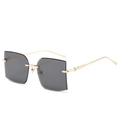 Rimless square sunglasses with dark grey lenses and decorative golden metal temples - Gold Frame Black Grey