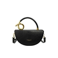 Vintage black half-moon saddle bag with artistic gold metal handle and shoulder strap - Black