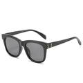 Classic black square frame sunglasses with gold rivet details on a white background - Glossy Black Frame Grey Lens