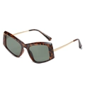 Retro quadratische Oversize-Sonnenbrille mit Schildpatt-Rahmen und grünen Gläsern - Leopard Rahmen Dunkelgrüne Gläser