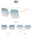 Frameless square sunglasses with blue-to-pink gradient lenses and gold metal temples - Ready Stock / Regular (Includes 13% VAT) Gold Frame with Green Pink Lenses