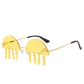 Retro semi-rimless sunglasses with yellow lenses and hanging rectangle pendants - Gold Frame Yellow Lenses