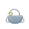 Light blue half-moon crossbody bag with creative gold spiral handle and leather texture - Blue
