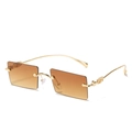 Fashion rimless rectangle sunglasses with brown gradient lenses and gold metal temples - Ready Stock / Standard (incl. 13% Invoice) Gold Frame, Gradient Brown Lens