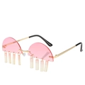 Retro semi-rimless sunglasses with pink lenses and orange gradient hanging charms - Gold Frame Pink Lenses