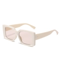 Chic cream white square sunglasses with light pink lenses for a retro vintage style - Beige White Frame Light Pink Lens